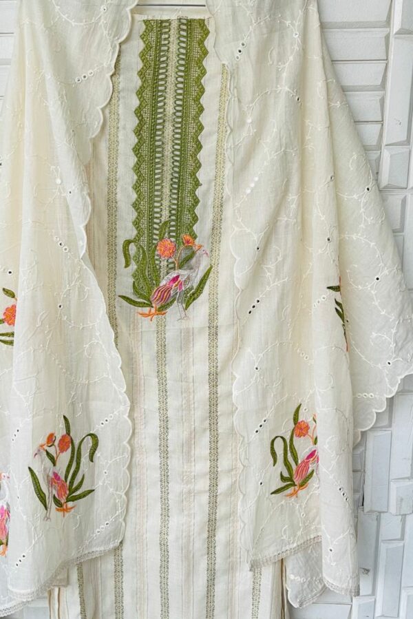 Self Linen Cotton Printed With Resham Embroidery Suit