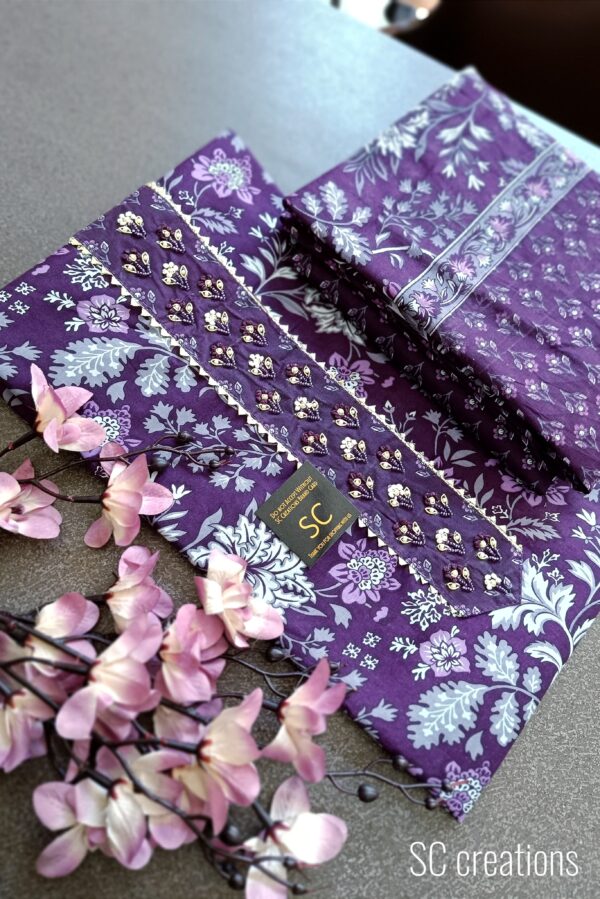 Beautiful Pure Jaipuri Premium Cotton Floral With Embroidered Kurtapatti Suit