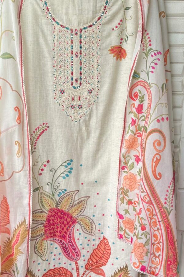 Pure Linen Cotton Printed With Mirror, Gotta, Resham & Sequence Embroidery Suit