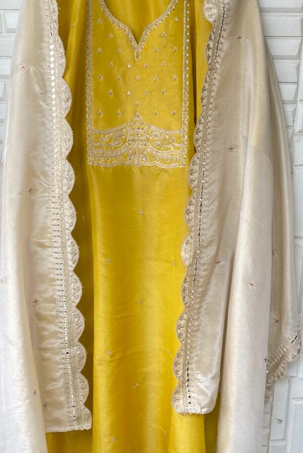 Pure Shimmer Silk With Zari, Pearl & Sequence Embroidery Suit