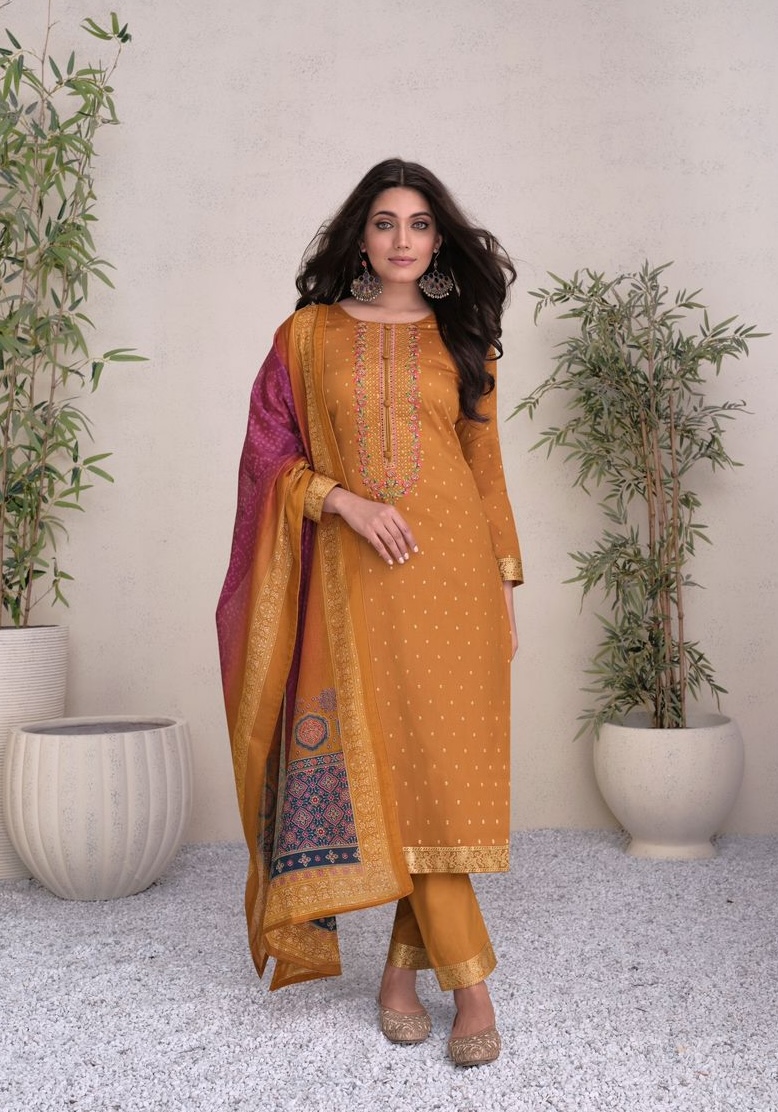 Mumtaz Aarzoo 6006 - Pure Jam Satin Digital Foil & Heavy Embroidery Suit