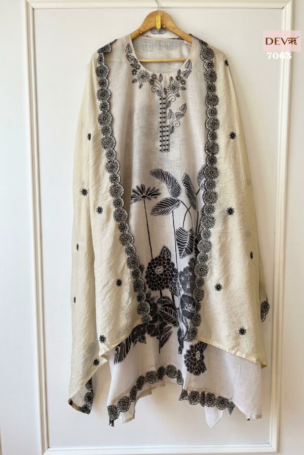 Pure Linen Printed With Beautiful Thread & Sequins Embroidery Suit