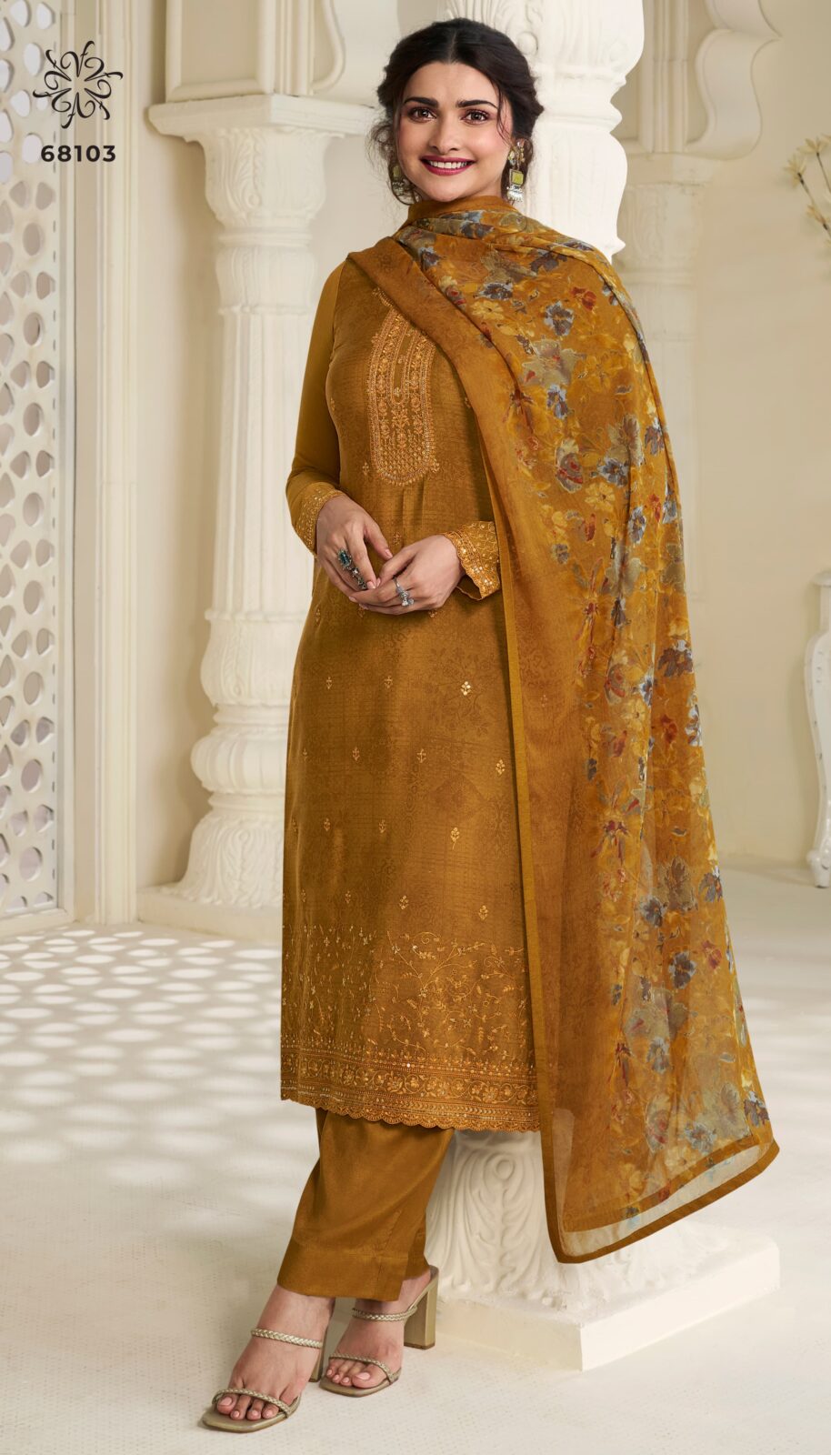 Vinay Royal Crepe 68108 - Embroidered Crepe With Digital Print Suit