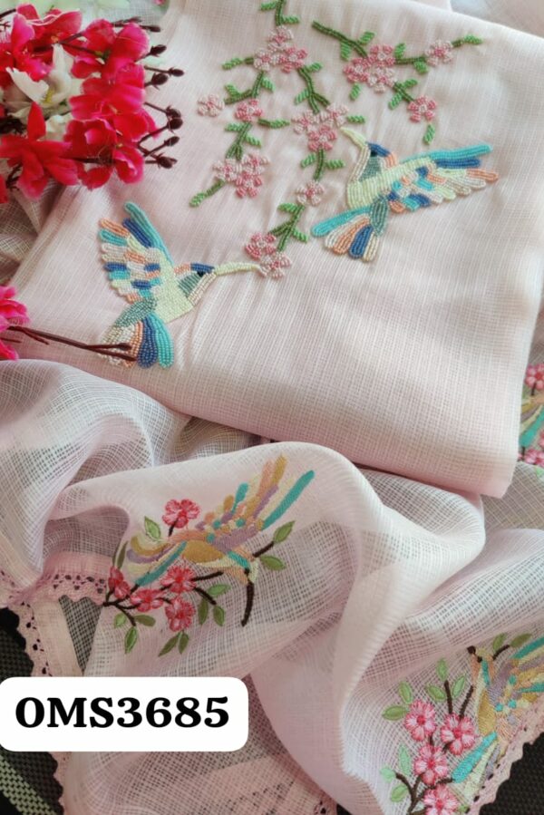 Beautiful Pure Kota Silk Hand Pearl Embroidery Suit