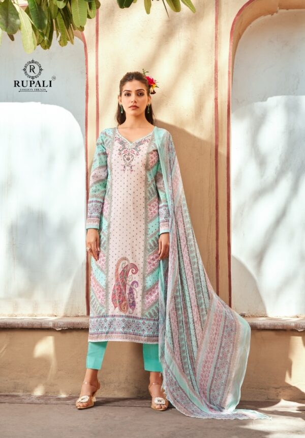 Rupali Saugat 8804 - Pure Cambric Digital Print With Aari Sequence Designer Work Suit