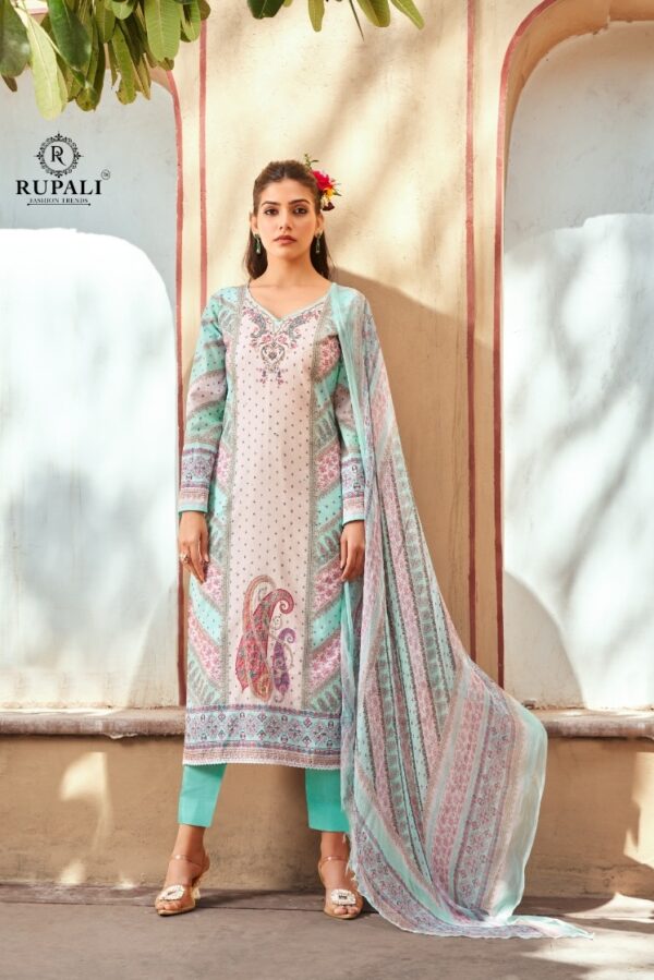 Rupali Saugat 8804 - Pure Cambric Digital Print With Aari Sequence Designer Work Suit