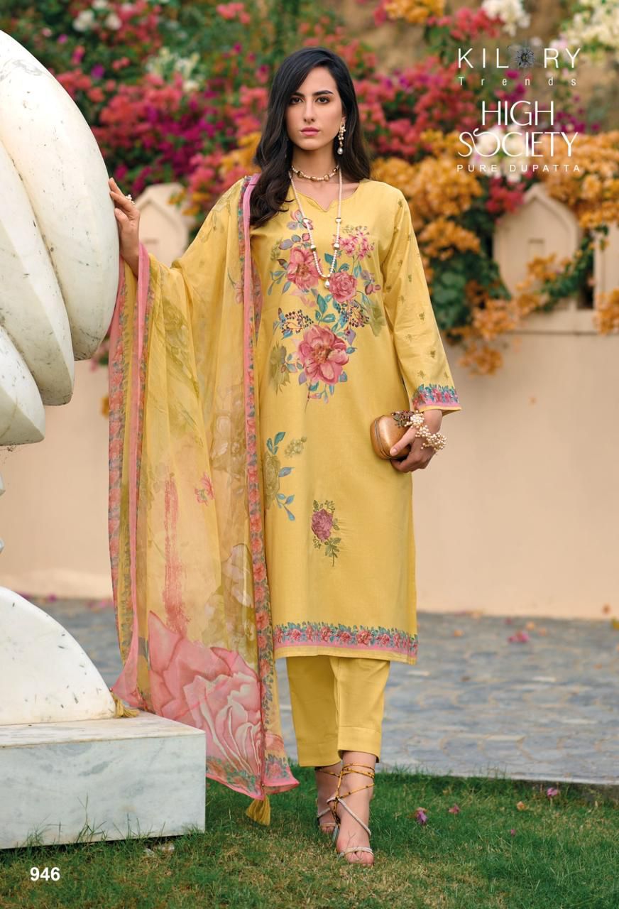 Kilory High Society 948 - Pure Lawn Cotton With Fancy Embroidery Work Suit