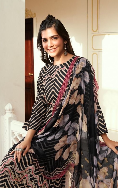 Pure Jam Satin Digital Printed With Embroidery Suit - TIF 1258