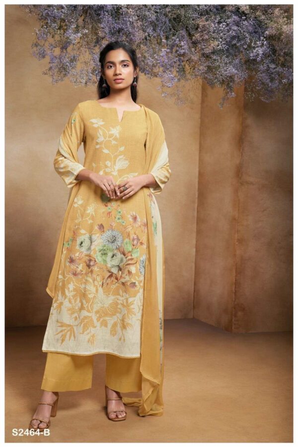 Ganga Margot 2464D - Premium Cotton Linen Printed With Handwork Suit