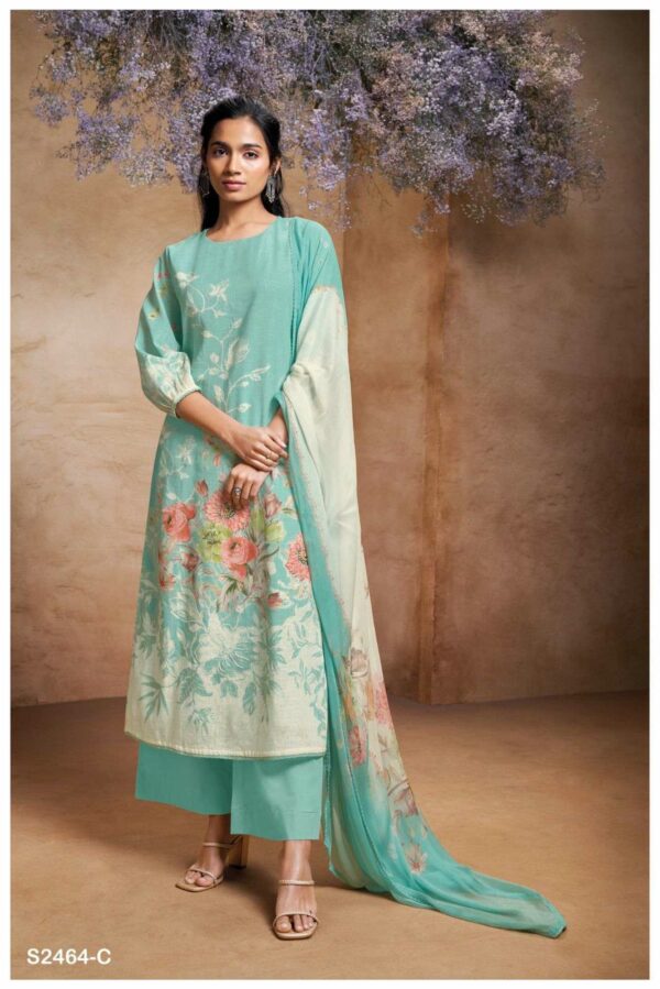 Ganga Margot 2464D - Premium Cotton Linen Printed With Handwork Suit
