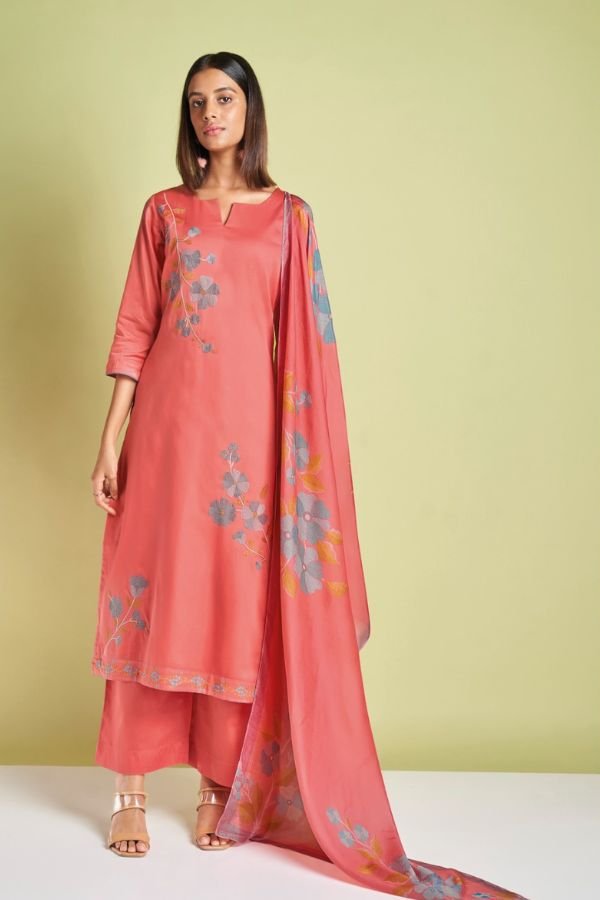 Ganga Andrea 1906D - Premium Cotton Silk Solid With Embroidery Suit