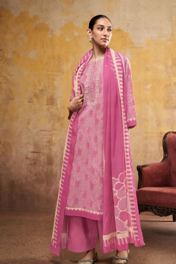 Ganga Edith 2241D - Premium Cotton Printed With Embroidery And Lace Suit
