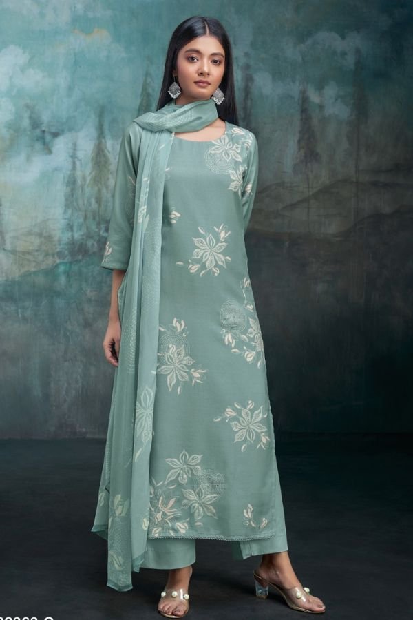 Ganga Ginevra 2363D - Premium Cotton Linen Printed With Handwork And Lace Suit