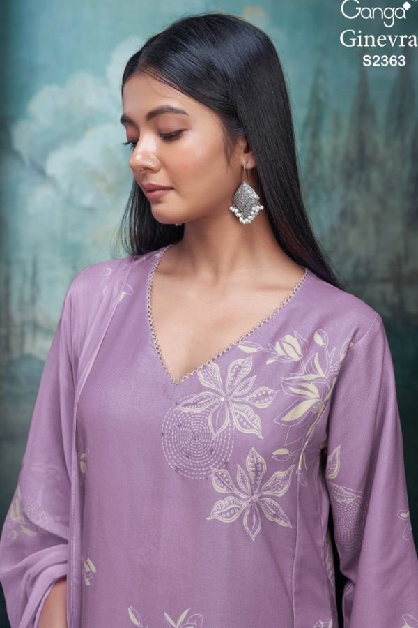 Ganga Ginevra 2363D - Premium Cotton Linen Printed With Handwork And Lace Suit