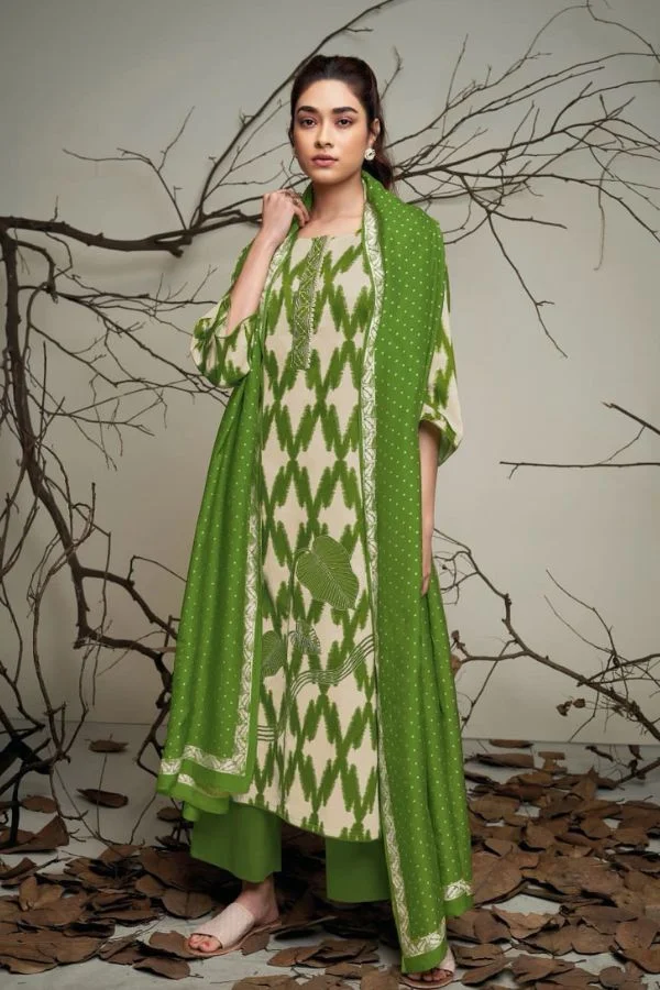 Ganga Inez S2169A - Premium Cotton Silk Printed With Embroidery Suit