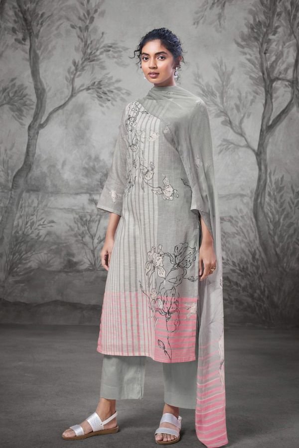 Ganga Jashwi 2473D - Premium Cotton Linen Printed With Embroidery And Handwork Suit