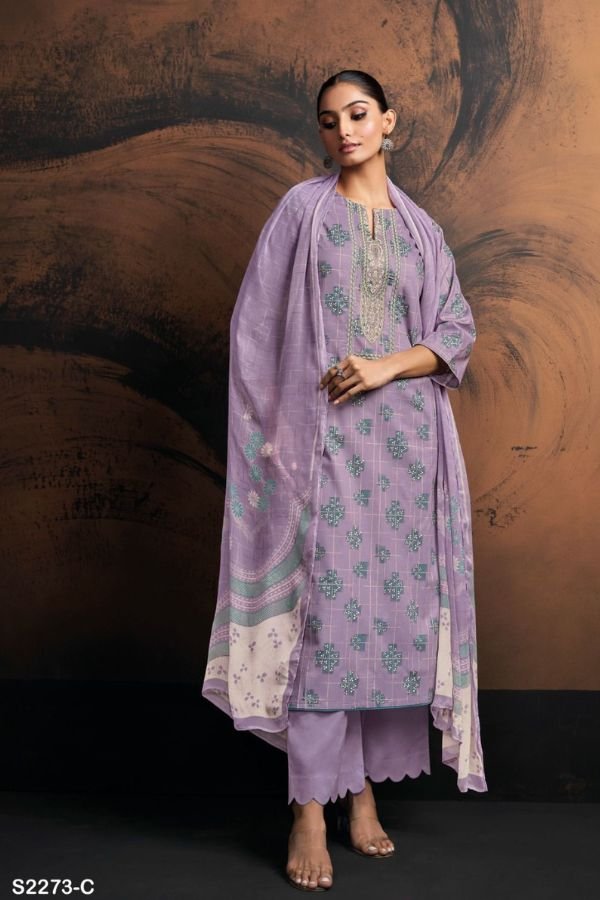 Ganga Johanna 2273D - Premium Cotton Silk Solid With Embroidery Suit
