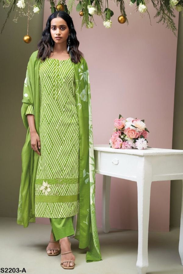Ganga Maysen 2203D - Premium Cotton Printed With Embroidery Suit