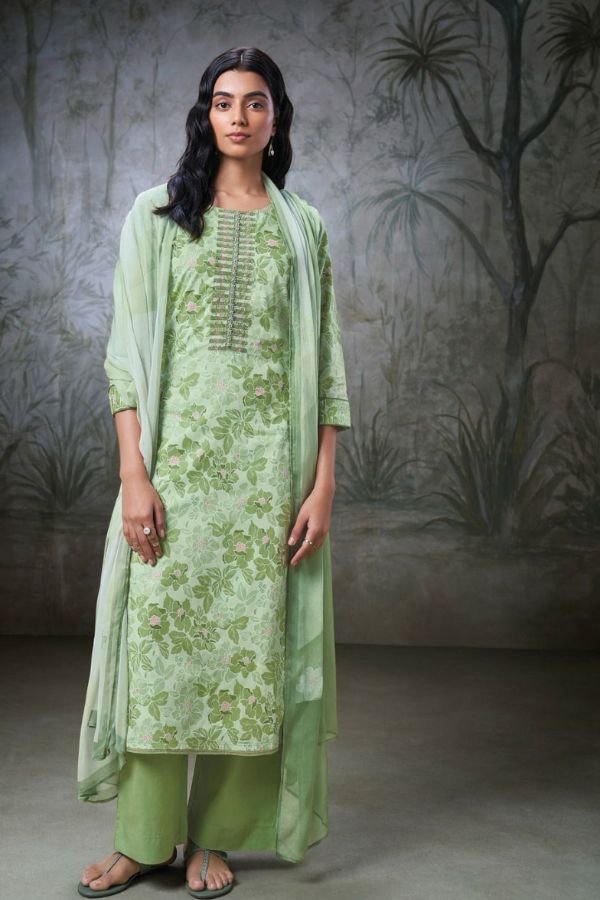 Ganga Sage 2217D - Premium Cotton Printed Embroidery, Swarovski & Lace Work Suit