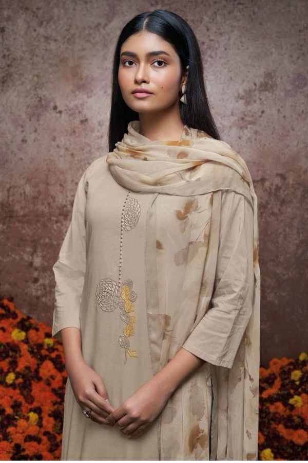 Ganga Valerie 2332D - Premium Cotton Solid with Embroidery and Lace Suit