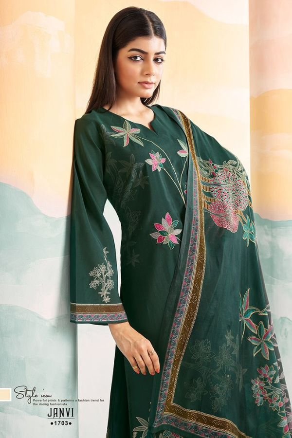Pure Muslin Digital Print with Designer Heavy Embroidery Suit - TIF 1182