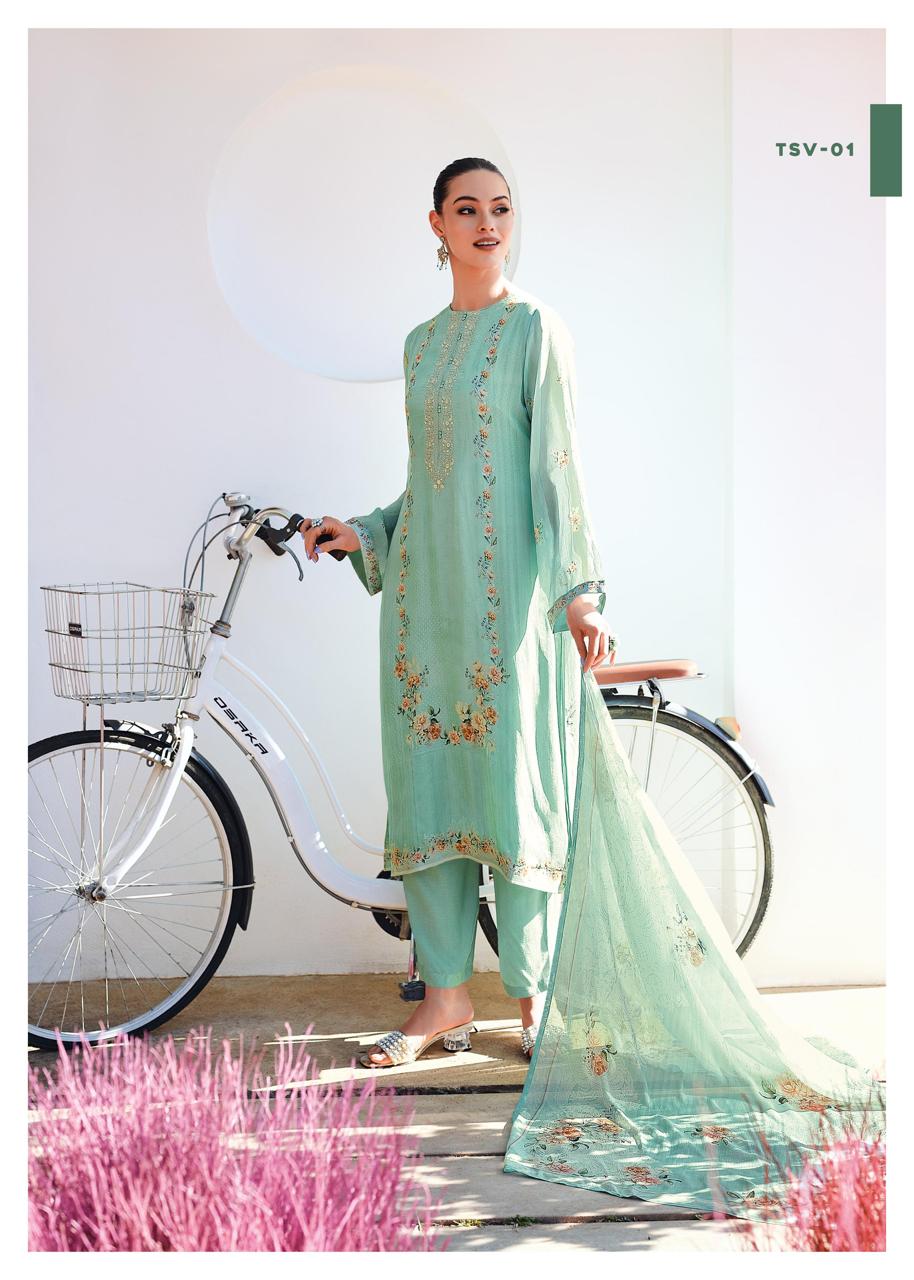 Varsha Spring Villa 05 - Viscose Muslin Digitally Printed With Embroidery And Lace Suit