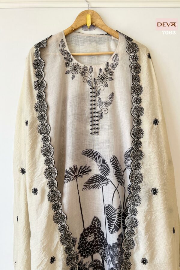Pure Linen Printed With Beautiful Thread & Sequins Embroidery Suit
