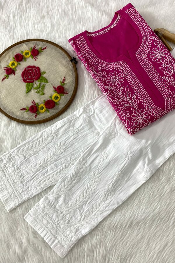 Voil Cotton Lucknowi Handwork Kurti & Lycra Pant