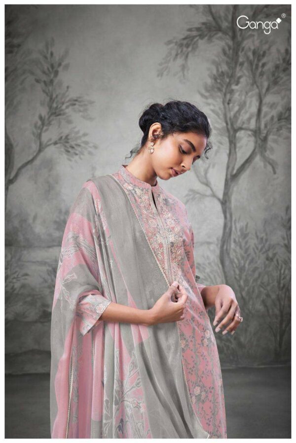 Ganga Eesha 2290A - Premium Cotton Printed Embroidery And Ready Lace Suit