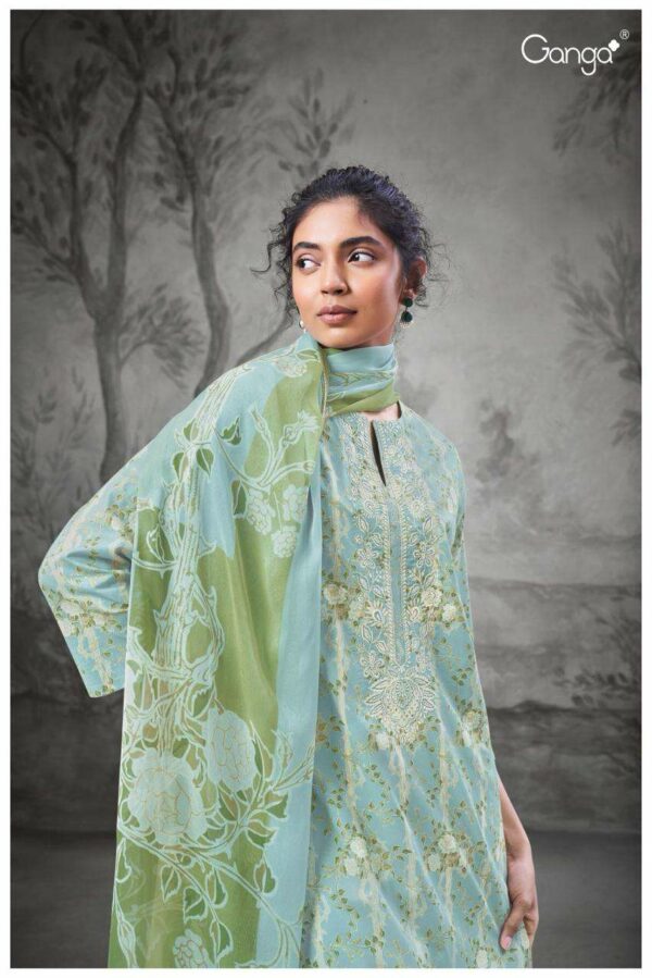 Ganga Eesha 2290B - Premium Cotton Printed Embroidery And Ready Lace Suit