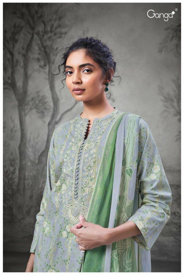 Ganga Eesha 2290D - Premium Cotton Printed Embroidery And Ready Lace Suit