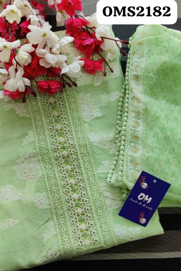 Beautiful Pure Linen Self Weaving With Embroidery Suit