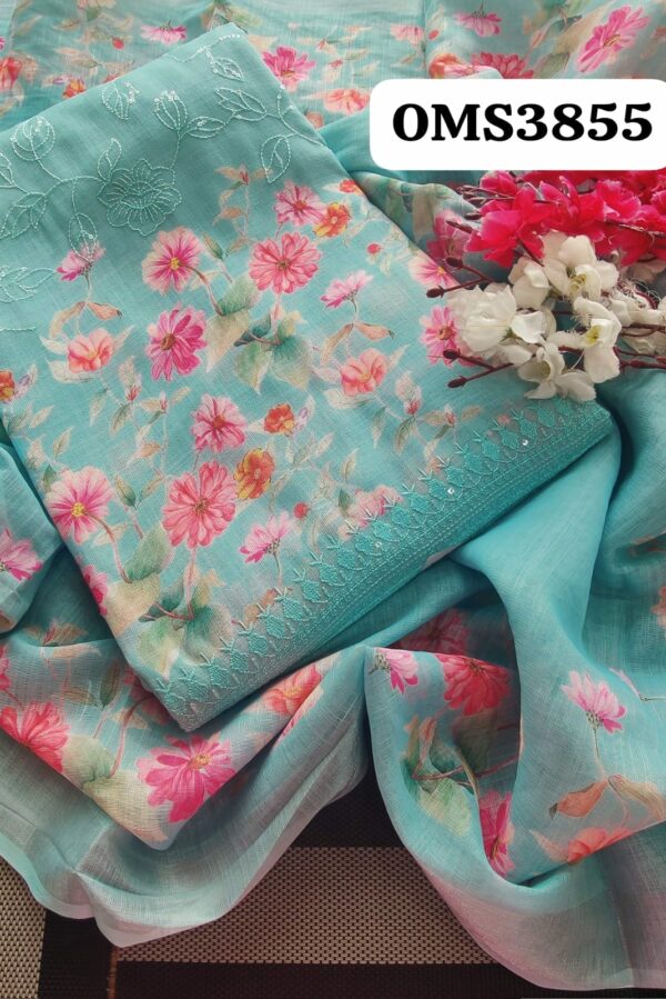 Beautiful Linen Swarovski Embroidery Suit