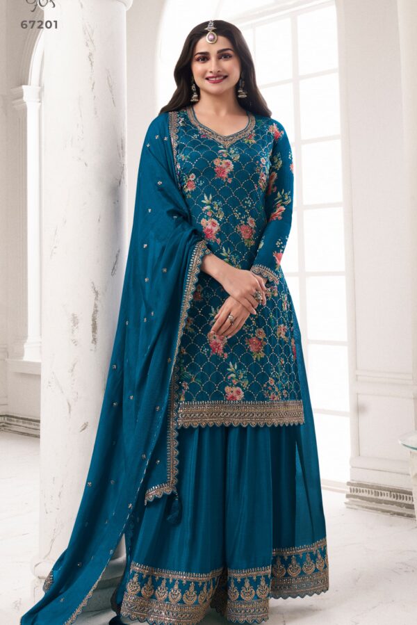 Vinay Sneh -  Heavy Embroidered Digital Printed Chinon Suit