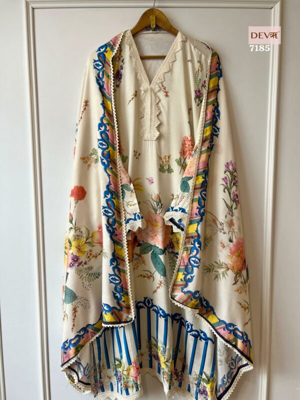 Pure Muslin Designer Printed With Beautiful Laces & Highlighting Work Suit 