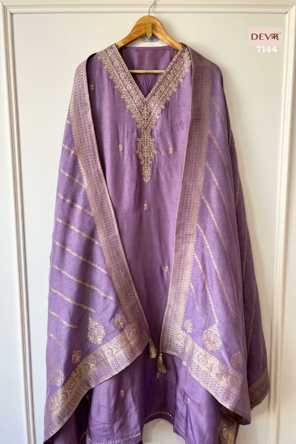 Pure Russian Silk With Elegant Dori, Thread & Sequins Work Suit