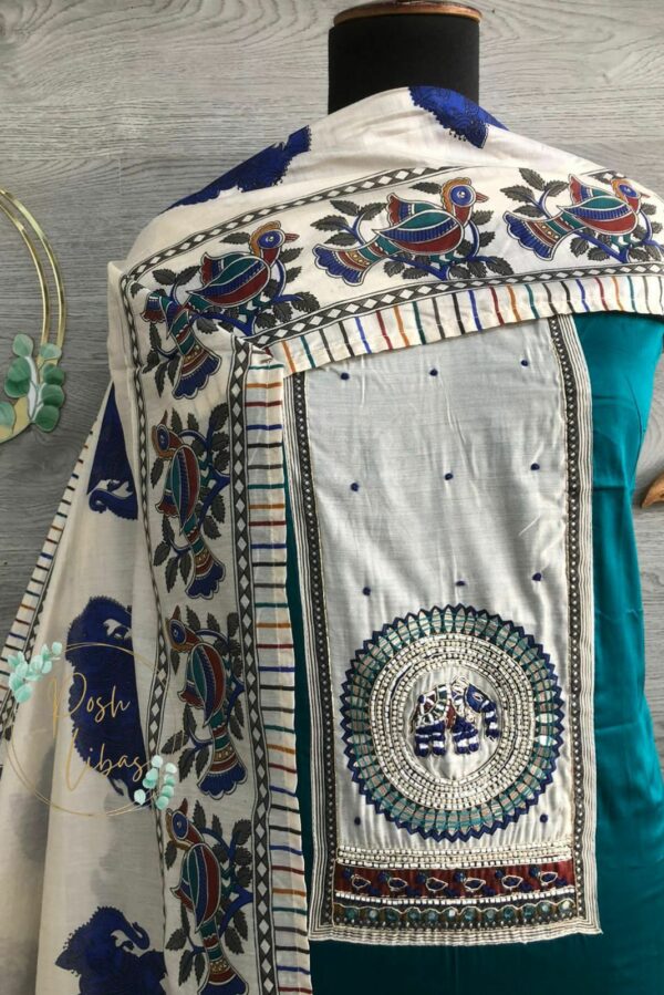 Cotton With Handwork Motif & Madhbani Printed Daman Suit