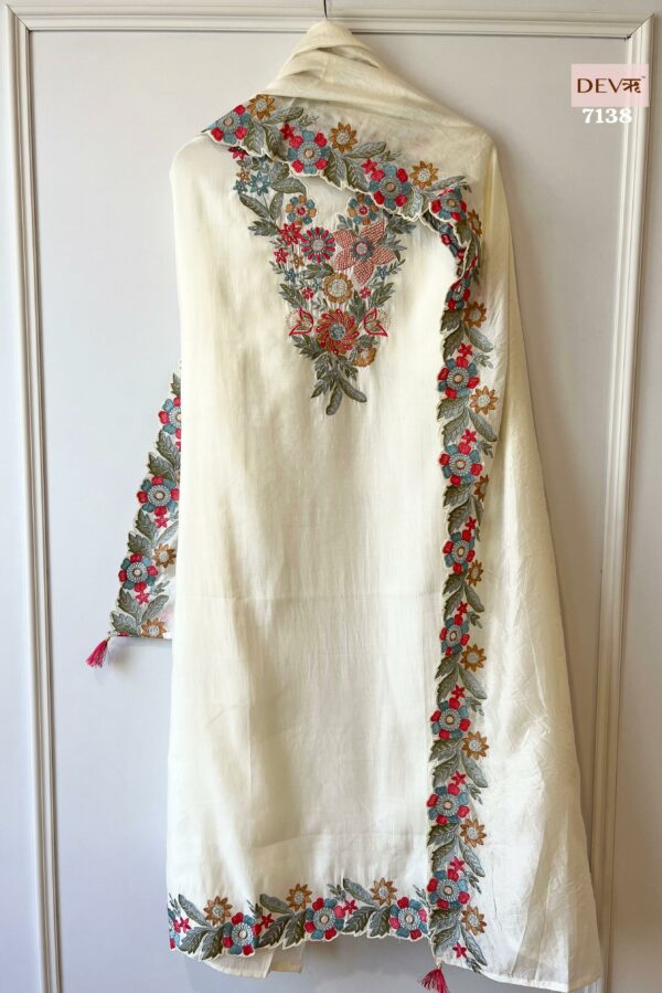 Pure Soft Roman Silk Cutwork & Thread Work Suit