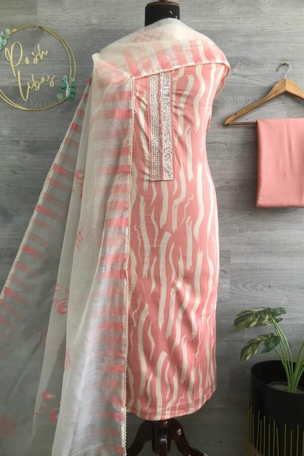Cotton Print Embroidery With Foil Work On Neck Patti Suit