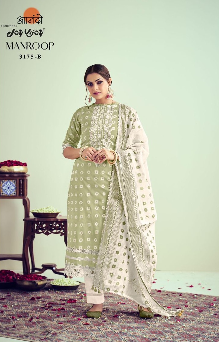 Jay Vijay Manroop 3175D - Pure Cotton Block Print With Embroidery Suit