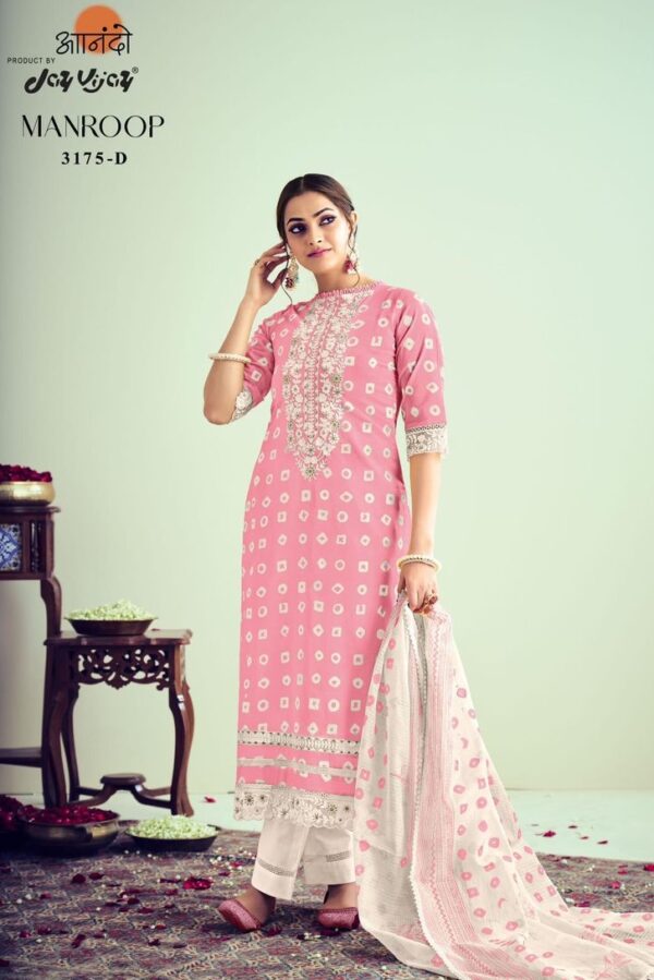 Jay Vijay Manroop 3175D - Pure Cotton Block Print With Embroidery Suit