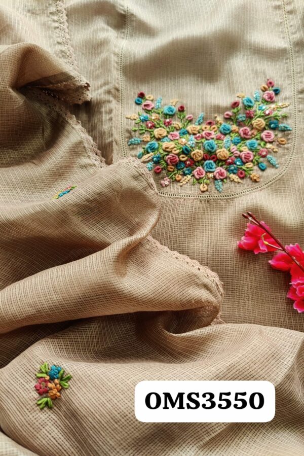 Beautiful Pure Kota Silk French Knot Work Embroidery Suit