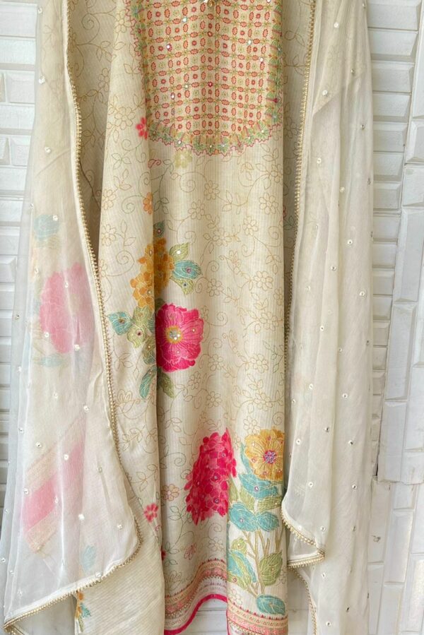 Shimmer Silk Printed With Mirror & Resham Embroidery Suit