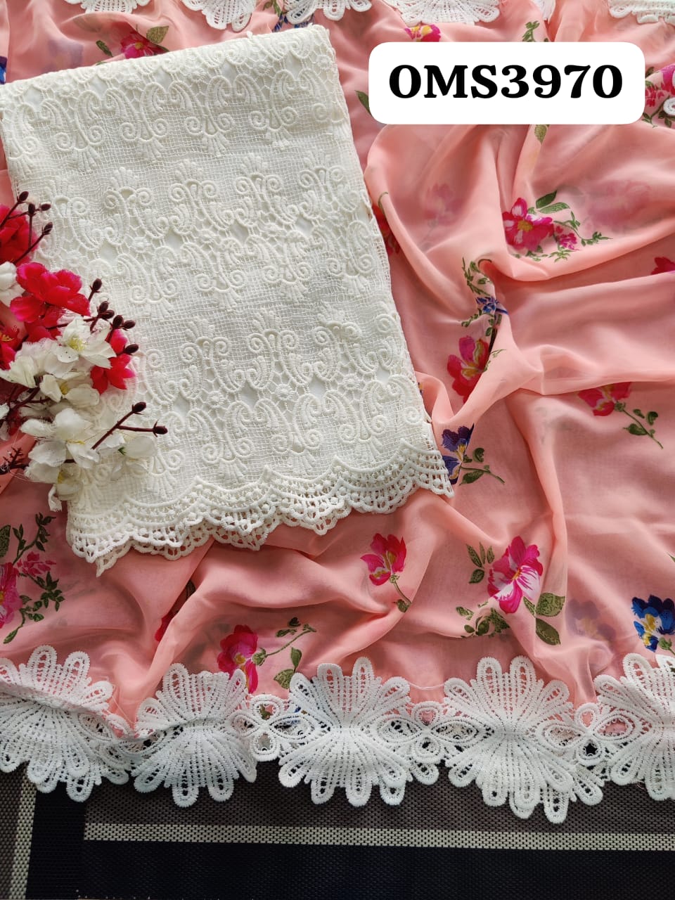 Beautiful Cotton Crochet Front And Back Plain Suit