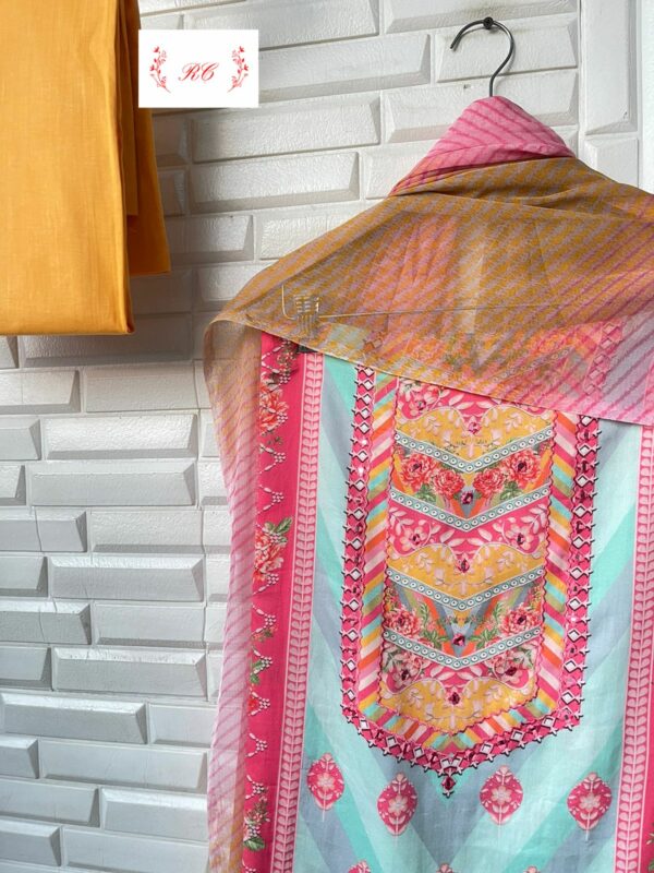 Soft Cotton Printed With Mirror & Resham Embroidery Suit