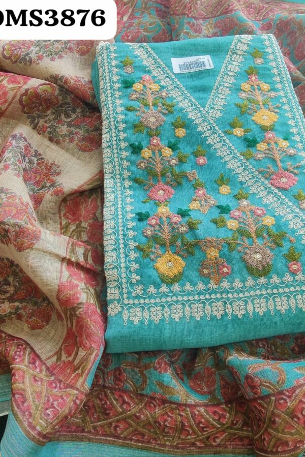 Beautiful Linen Silk Yoke Embroidery Suit