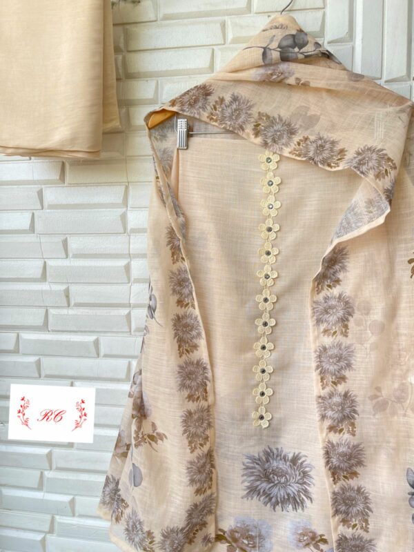 Fine Cotton Linen Printed With Crochet Work Suit