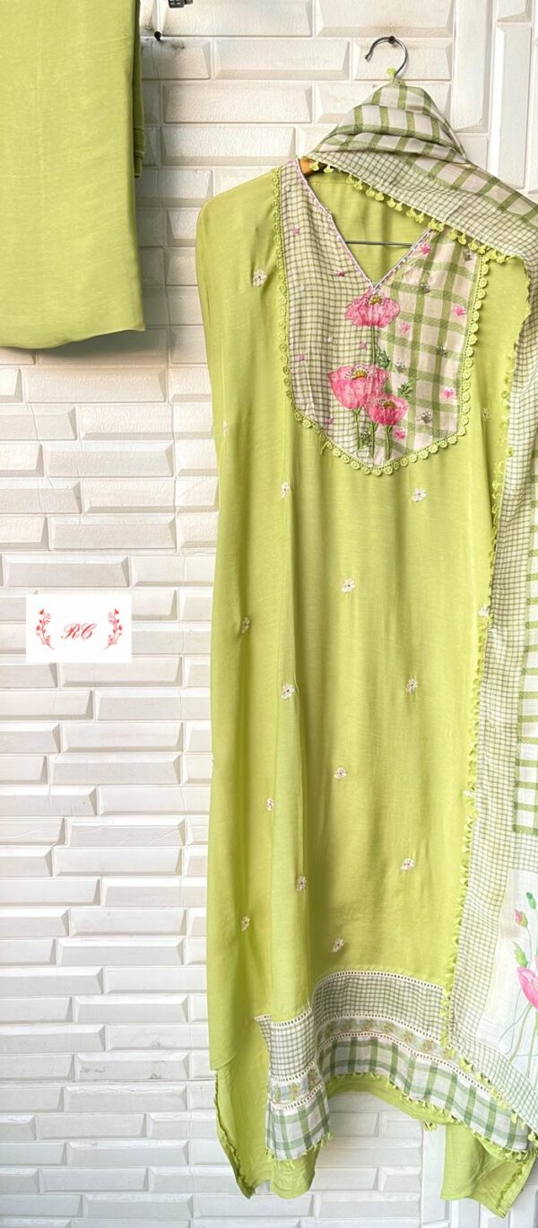 Pure Muslin Printed With Sequence, Resham & Pearl Embroidery Suit