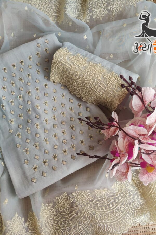 Resham Embroidered Matka Silk With Beautiful Pearl Work Suit