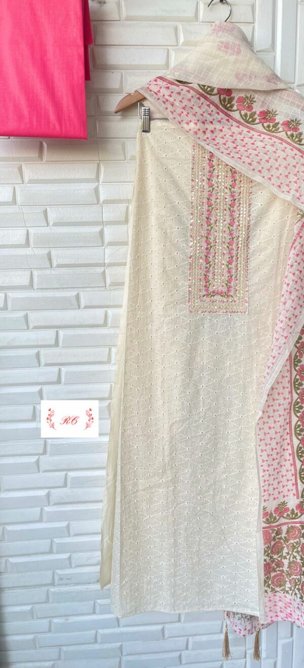 Chikan Cotton With Sequence & Resham Embroidery Suit